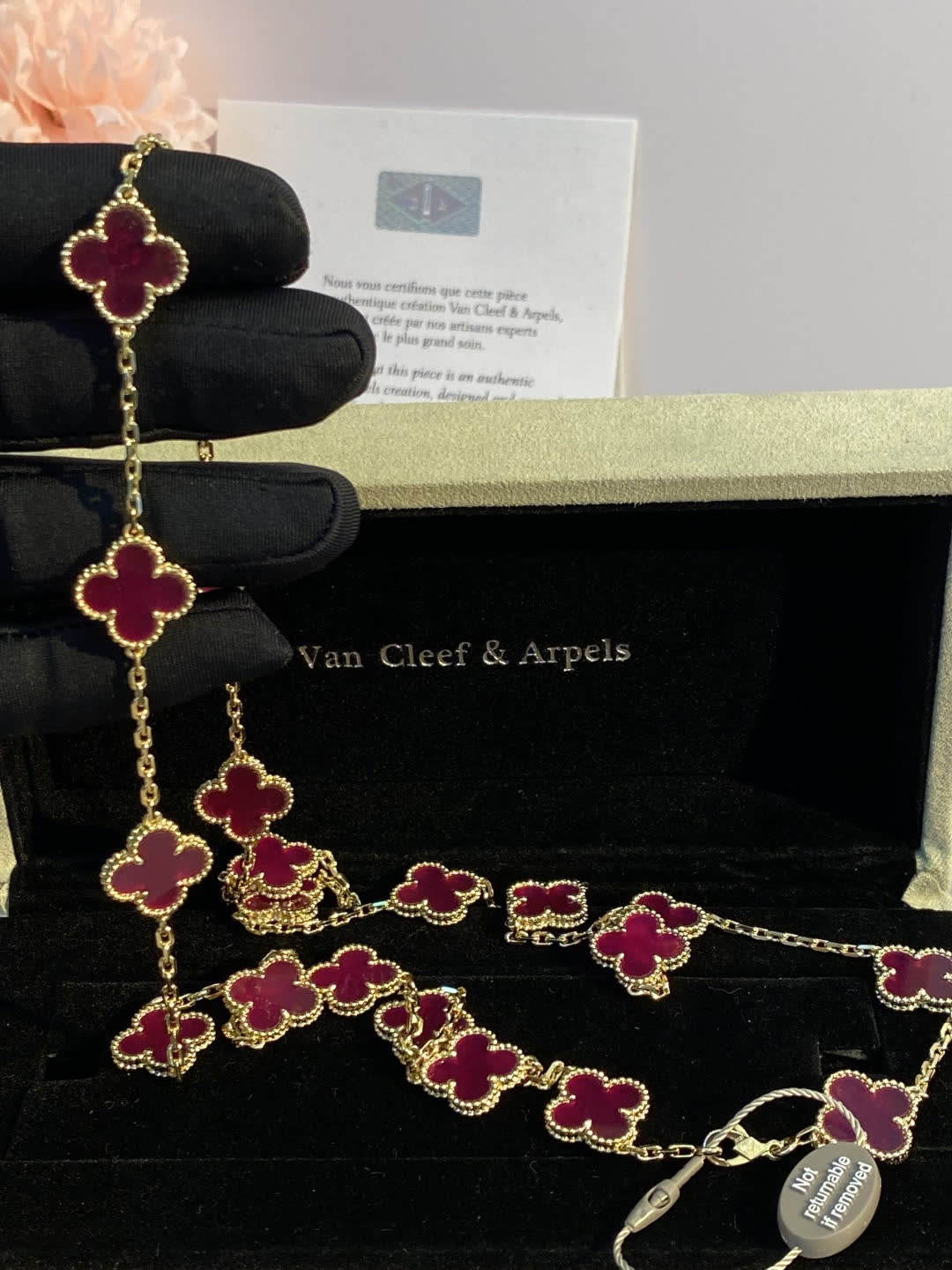 Van Cleef & Arpels Vintage Alhambra 18K Yellow Gold Ruby Necklace